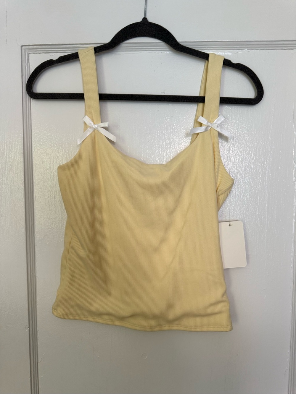 gaze Butter Yellow Ribbed Tank Top with Bow Straps